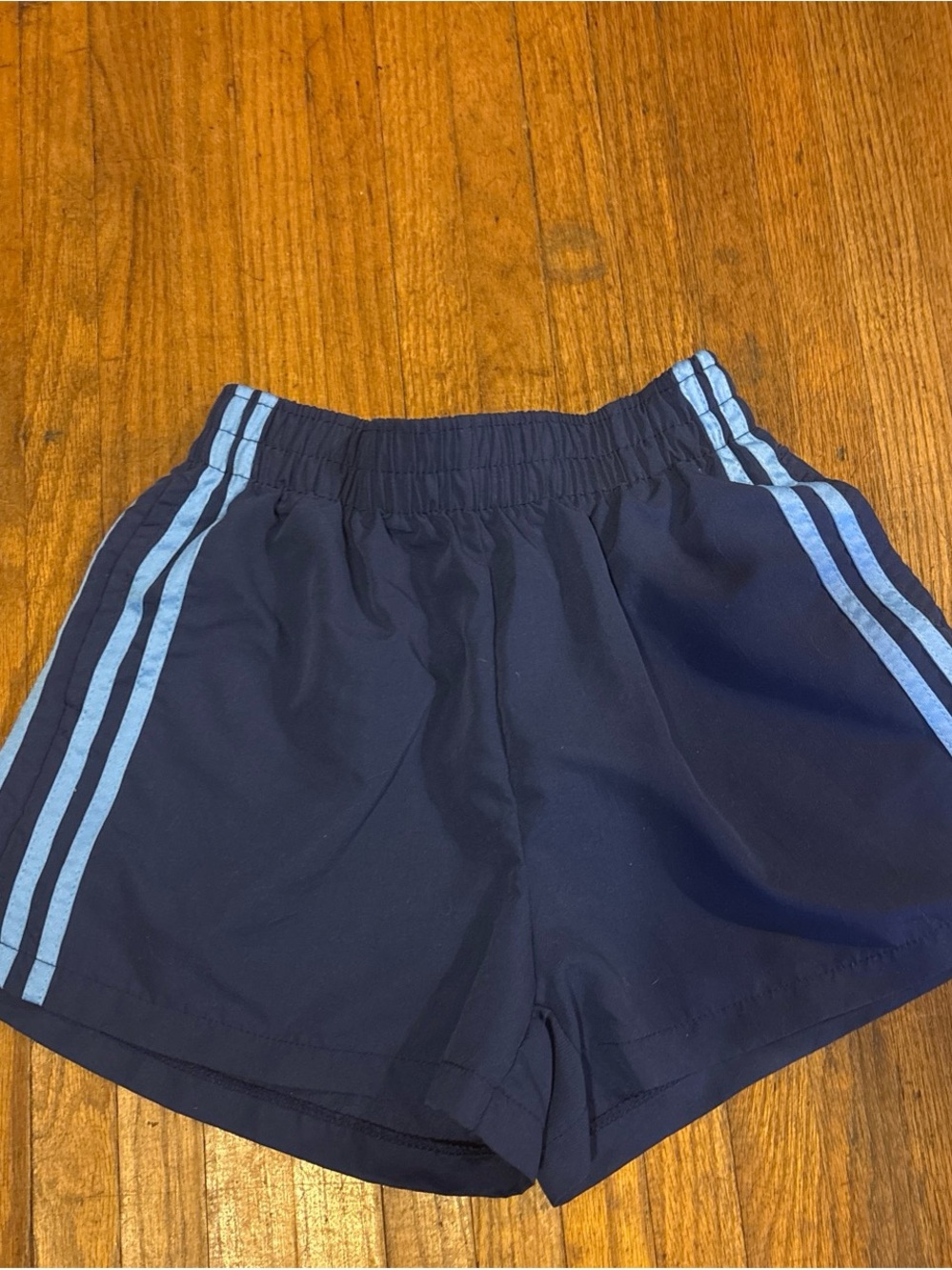 Navy Blue Kids Athletic Shorts with Light Blue Stripes